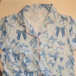 Blue Bow Design Pajamas Short Set- Womens Size Medium - New